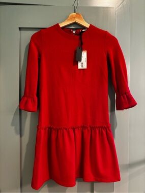 Miu Miu Rosso Red Wool Jersey Mini Dress NWT XS Rare Mod Baby Doll
